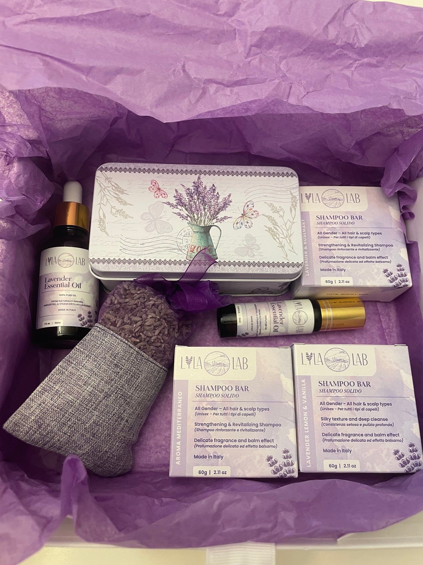 Empty tin boxes with lavender designs - elegant, portable and reusable