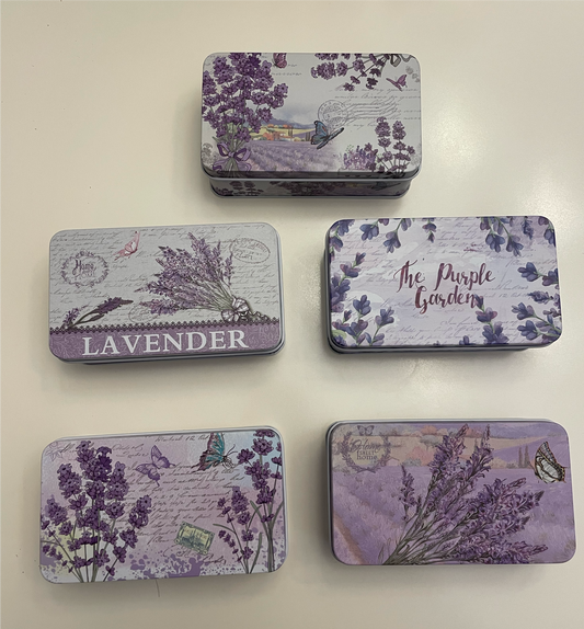 EMPTY Tin boxes with lavender designs