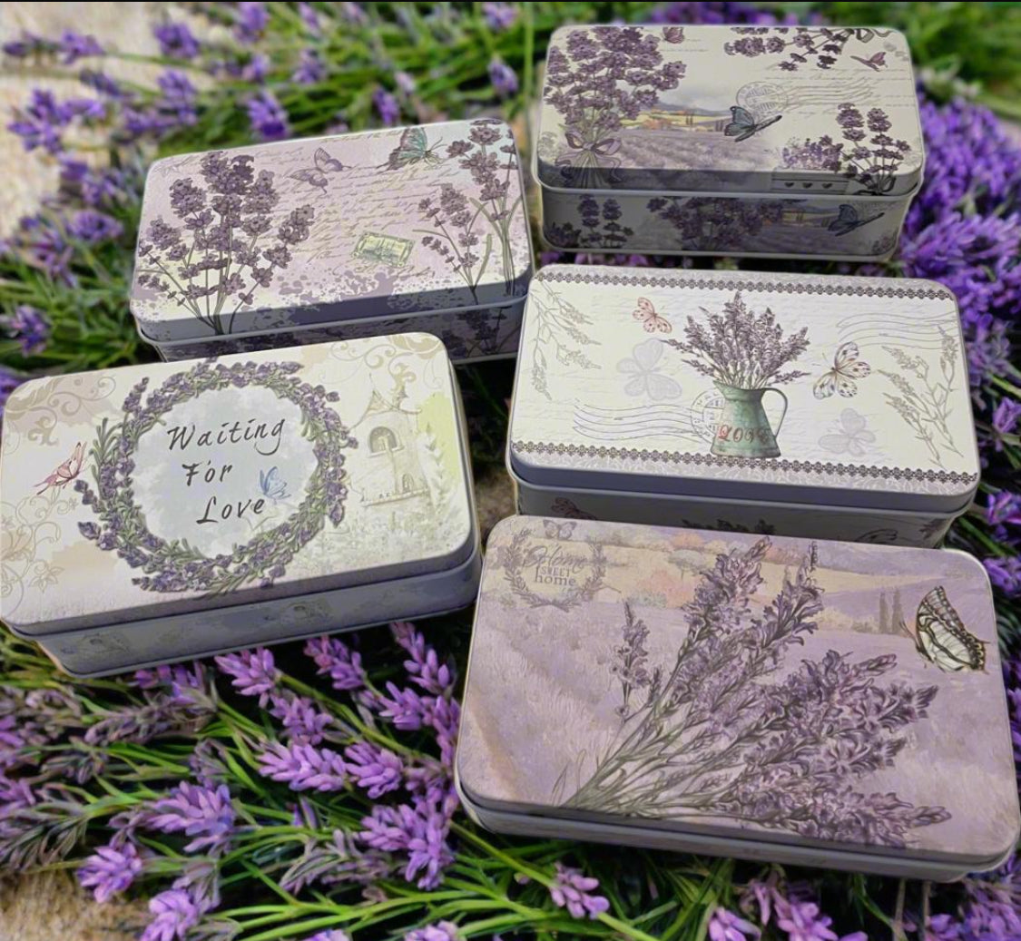 EMPTY Tin boxes with lavender designs