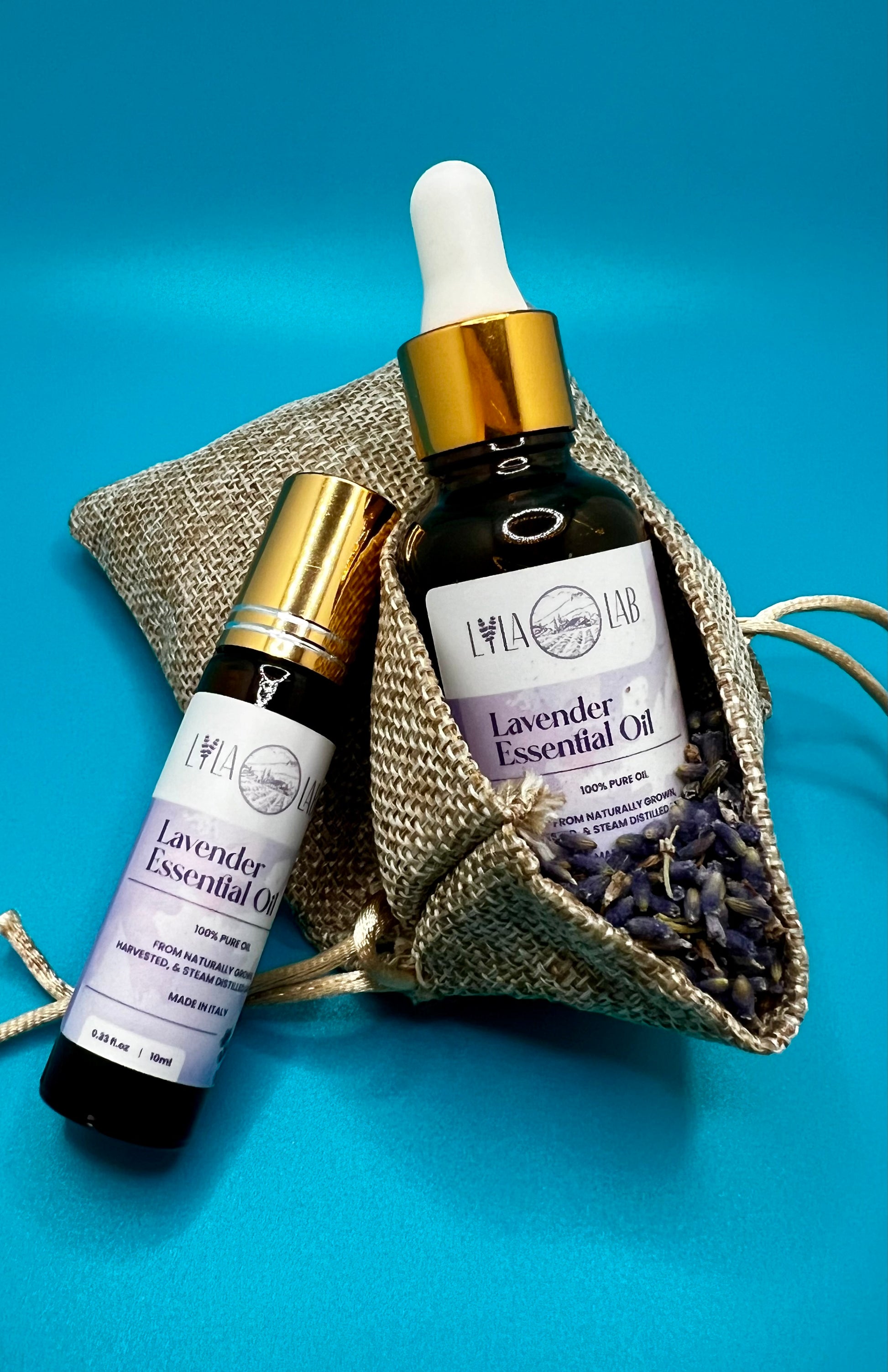 Lavender Essential Oil Set with Roll-on and Dropper - 100% Pure